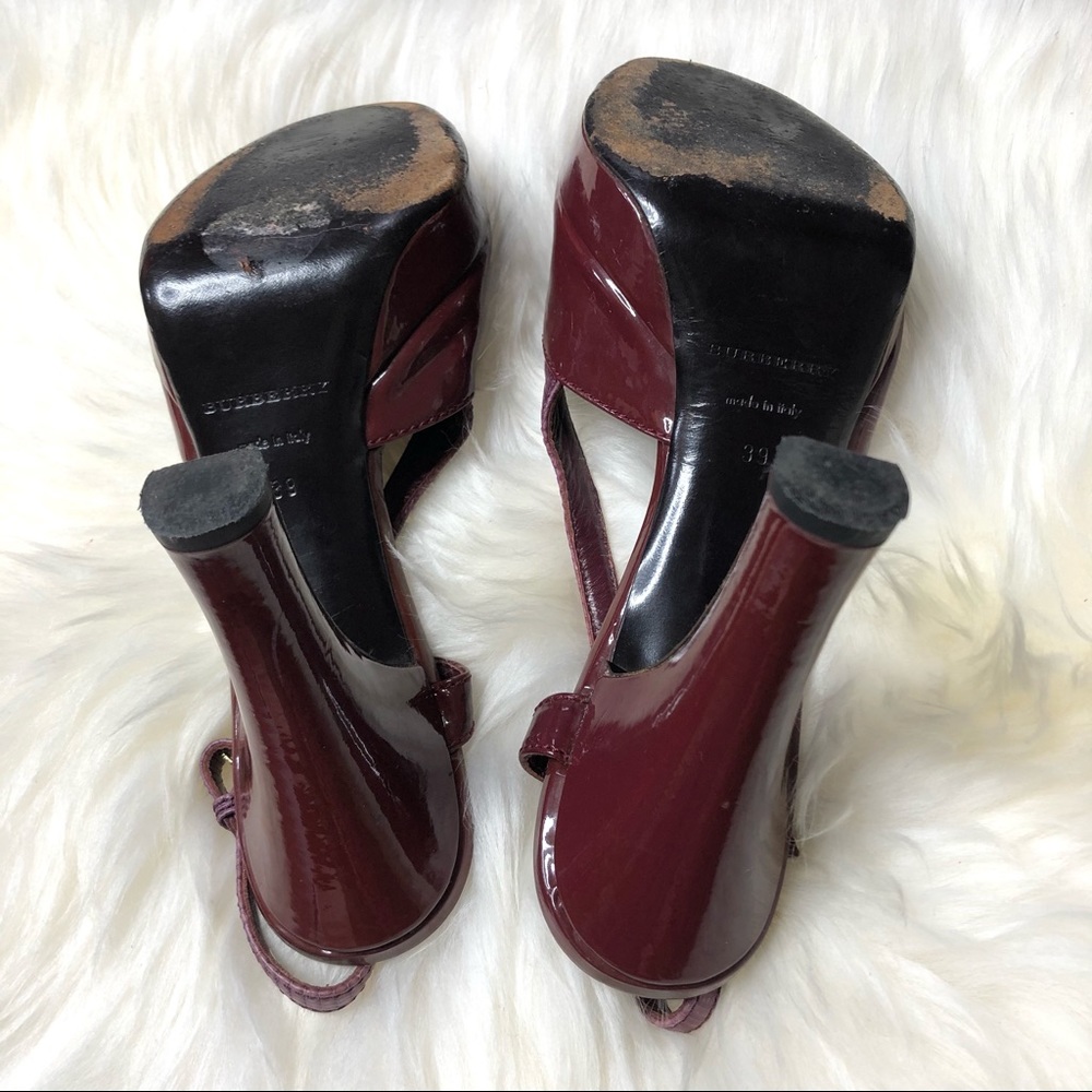 Burberry | Burgundy Sling Back Peep Toe Heels 39 - Picture 4 of 9